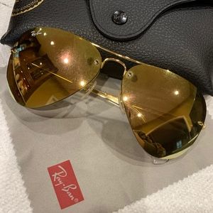 Ray Ban Rimless Mirrored Gold Glasses